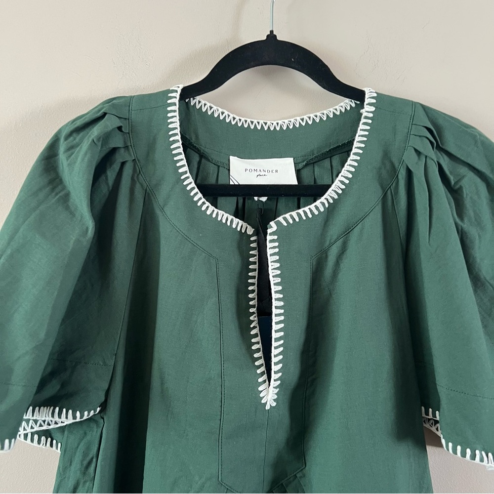 Tuckernuck Pomander place Finley flutter sleeve mini dress xs Green stitching - Picture 3 of 11